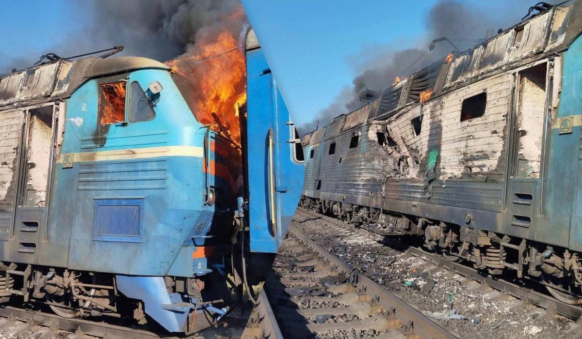 Пошкоджений пасажирський поїзд у Запорізькій області після удару дроном 19 липня