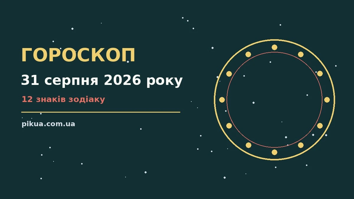 Космічна ілюстрація до гороскопу на 31 серпня 2026 року — нічне небо, місяць і символи знаків зодіаку