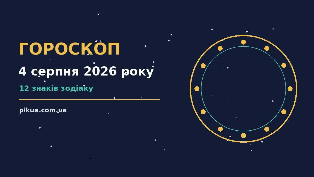 Зодіакальний фон із символами знаків, календар і кавовий стіл — гороскоп на вівторок 4 серпня 2026 року