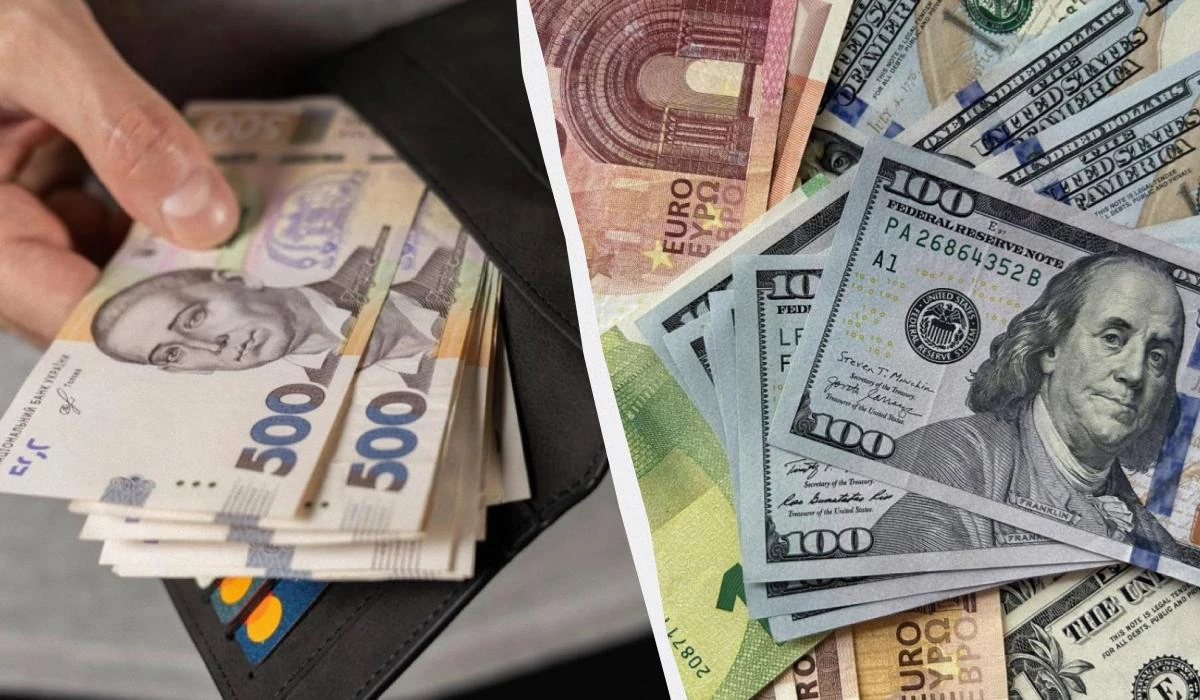 Банкноти долара та євро на тлі графіка курсу валют